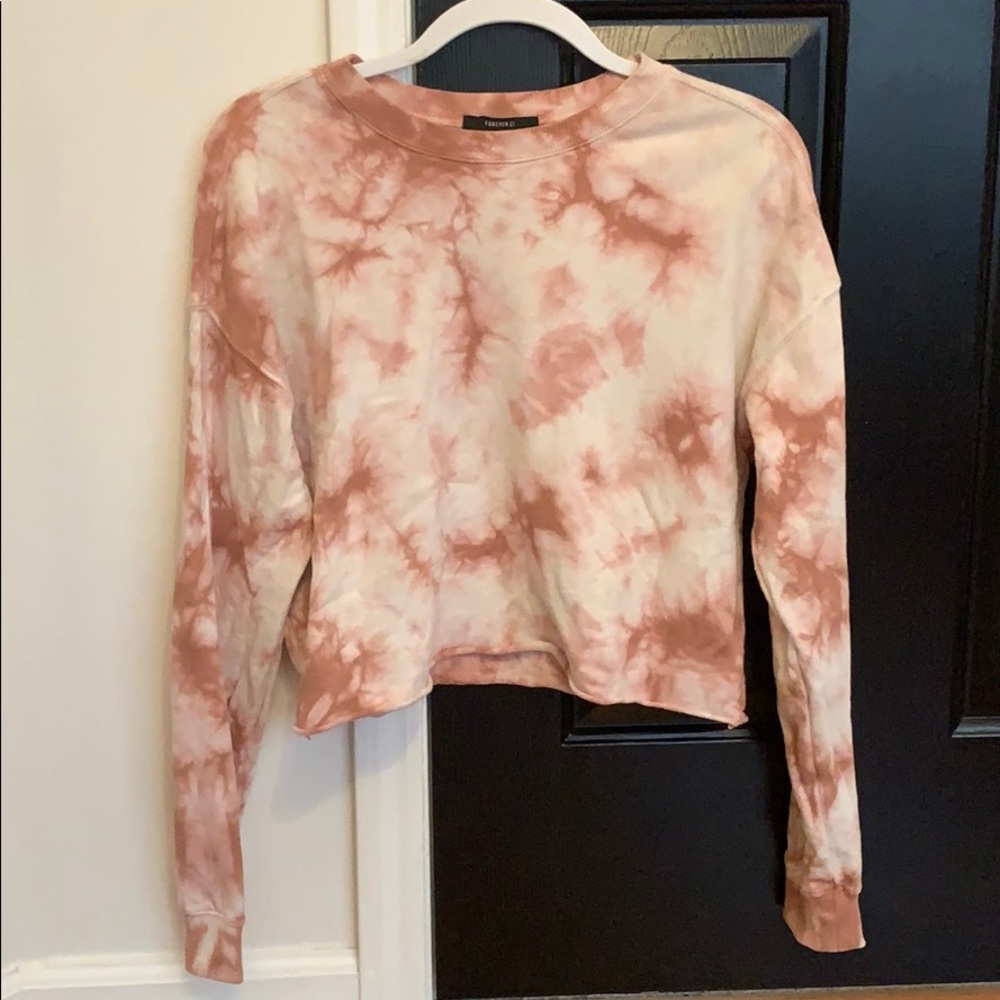Pink tie dye cropped sweatshirt